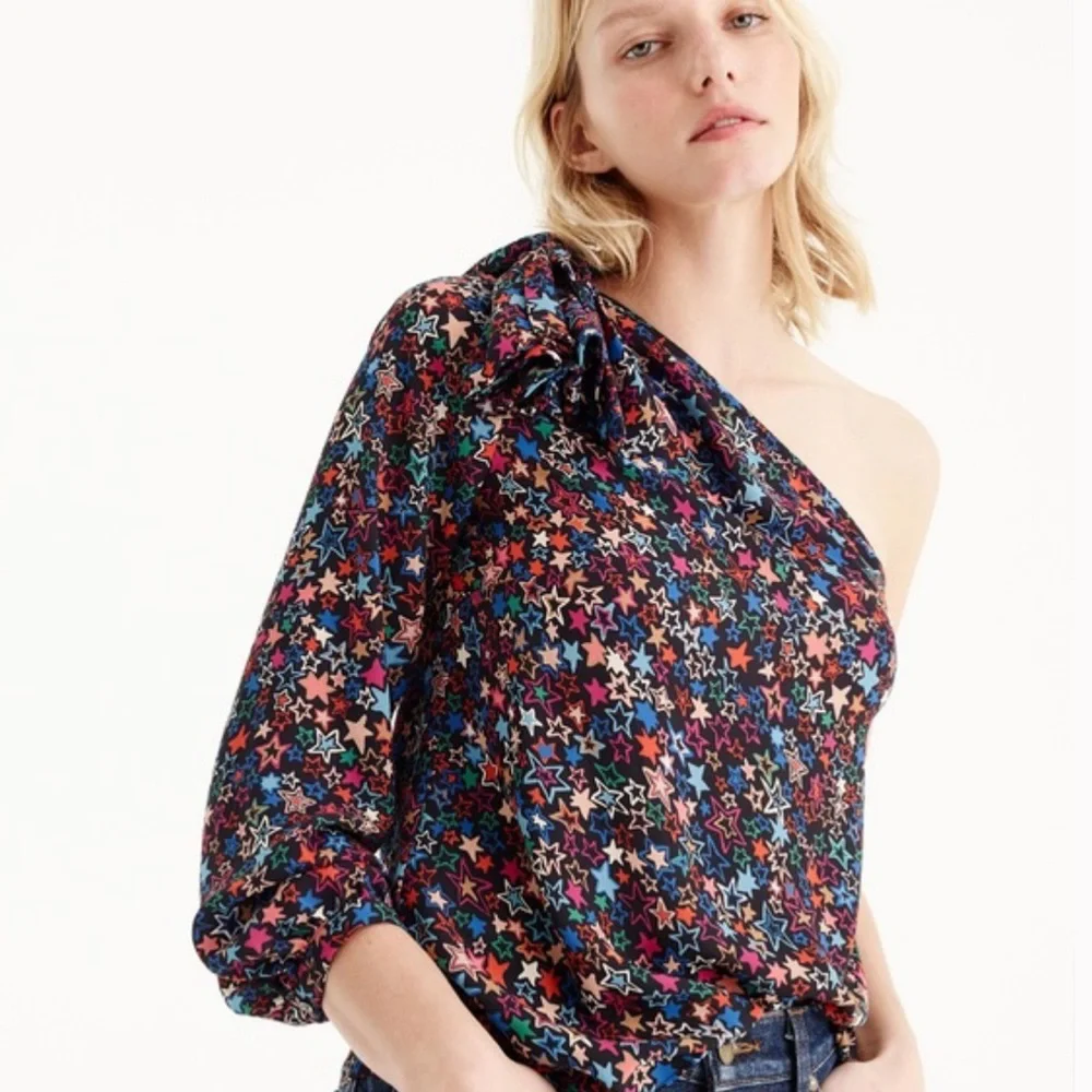 EEUC J. Crew Kaleidoscope Star One Shoulder Blouse - Picture 2 of 10